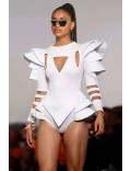 Futuristic White Bodysuit with Voluminous Details