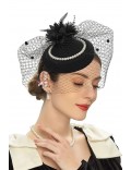 Black Evening Hat with Veil and Pearls