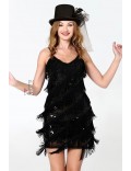 Black Glitter Dress with Fringe X5585