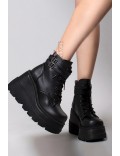 SHAKER PU Leather Black High Platform Boots