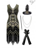 Gatsby Girl Costume (dress, gloves, headband, necklace, cigarette holder) (611047) - foto