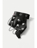 Women's Faux Leather Fingerless Gloves with Chains and Studs C1186 (601186) - цена, 4