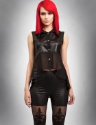 Trained blouse made of perforated leather and chiffon