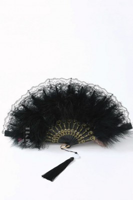 Gatsby 20's Lace Fan with Feathers