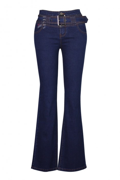 Women's Blue Flared Jeans with Belt X8117 (108117)