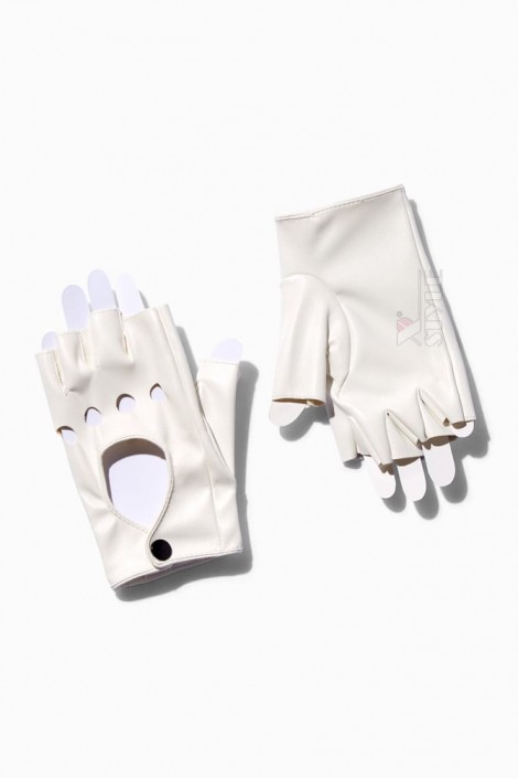 White Faux Leather Fingerless Gloves X208 (601208)