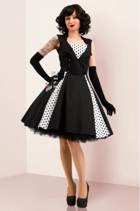 Xstyle Black and White Rockabilly Dress (105338)