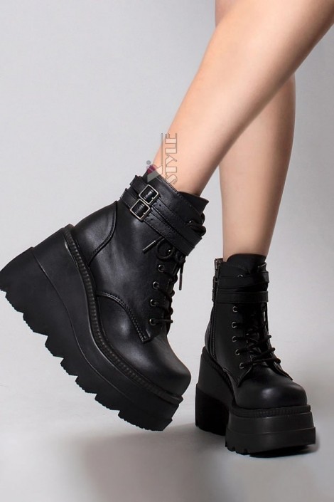 SHAKER PU Leather Black High Platform Boots (310044)