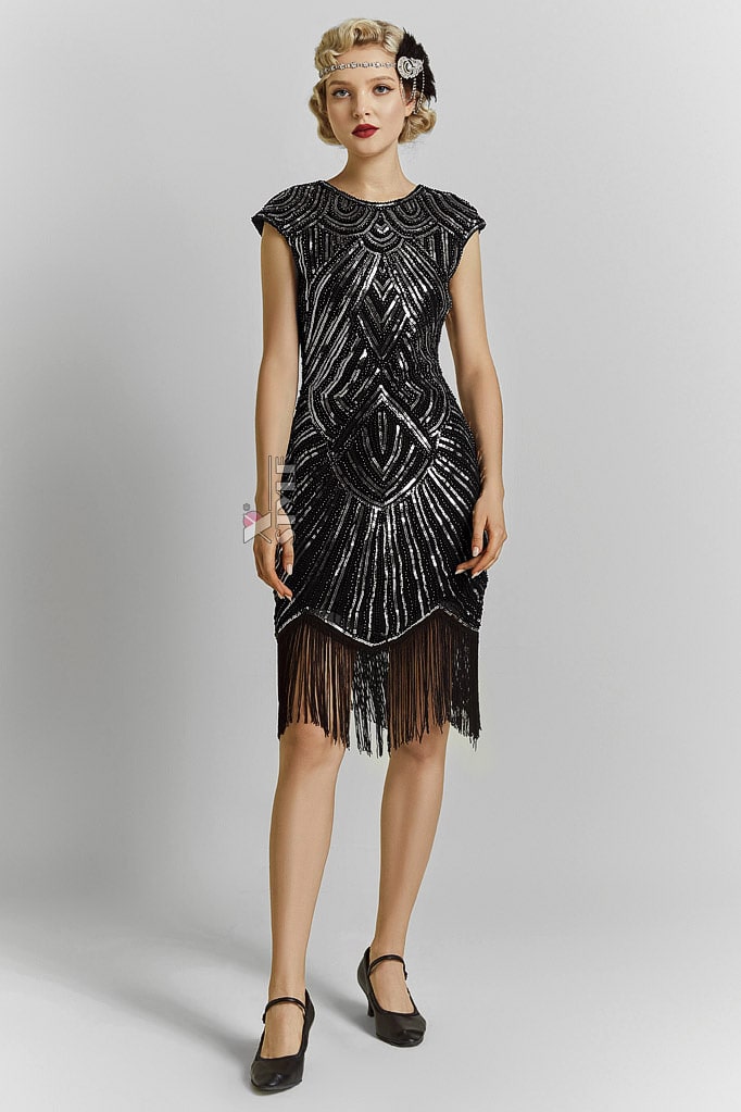 Elegant Black Flapper Dress with Sequins X5532, 5