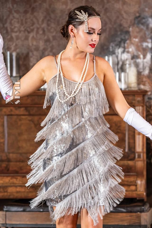 Shiny Silvery Fringed Dress XC587