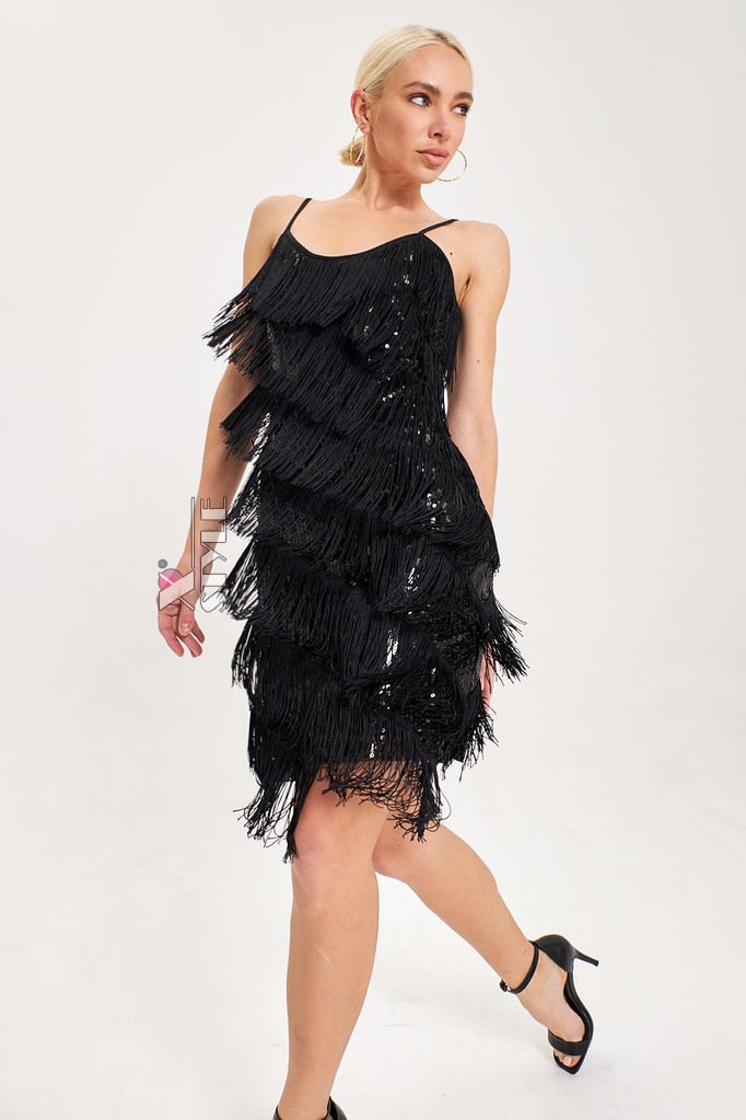 Black Glitter Dress with Fringe X5585, 17