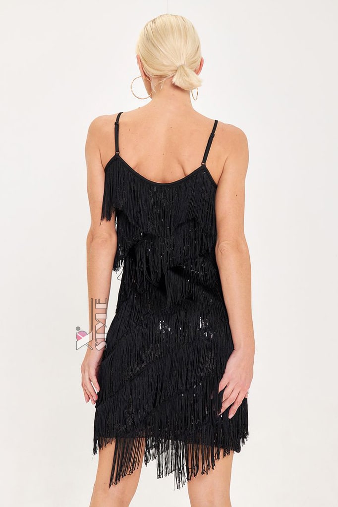 Black Glitter Dress with Fringe X5585, 9