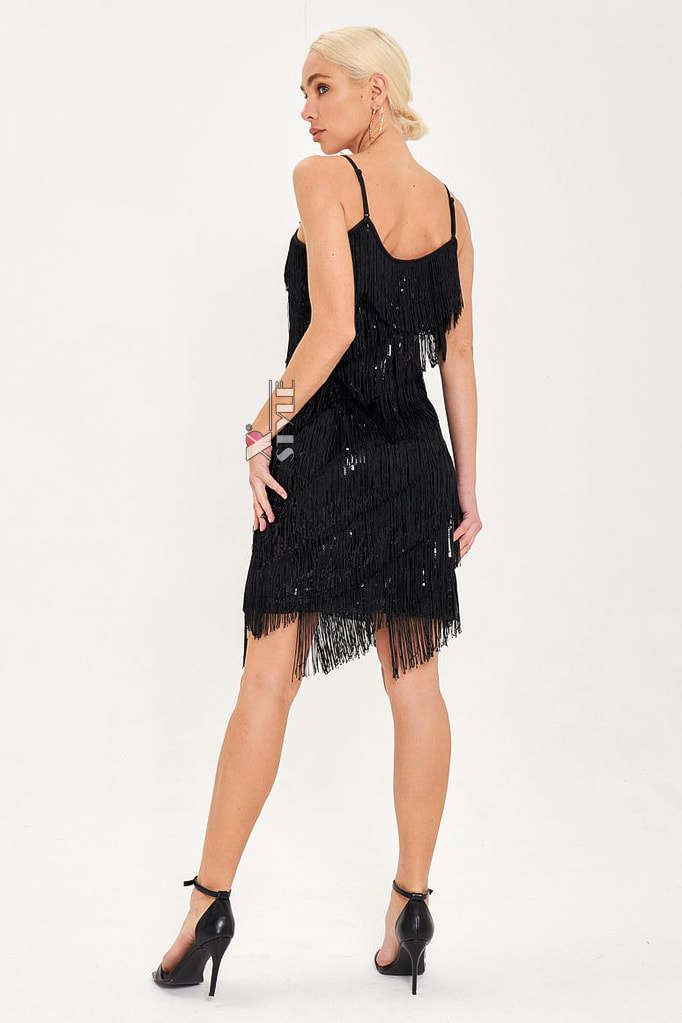 Black Glitter Dress with Fringe X5585, 5