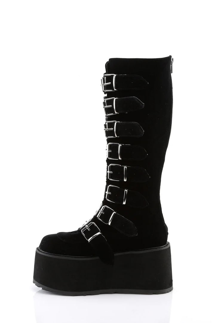 Demonia High Platform Velvet Boots, 5