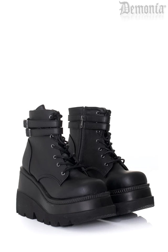 SHAKER PU Leather Black High Platform Boots