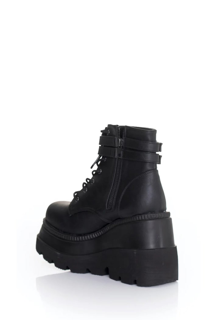 SHAKER PU Leather Black High Platform Boots, 9