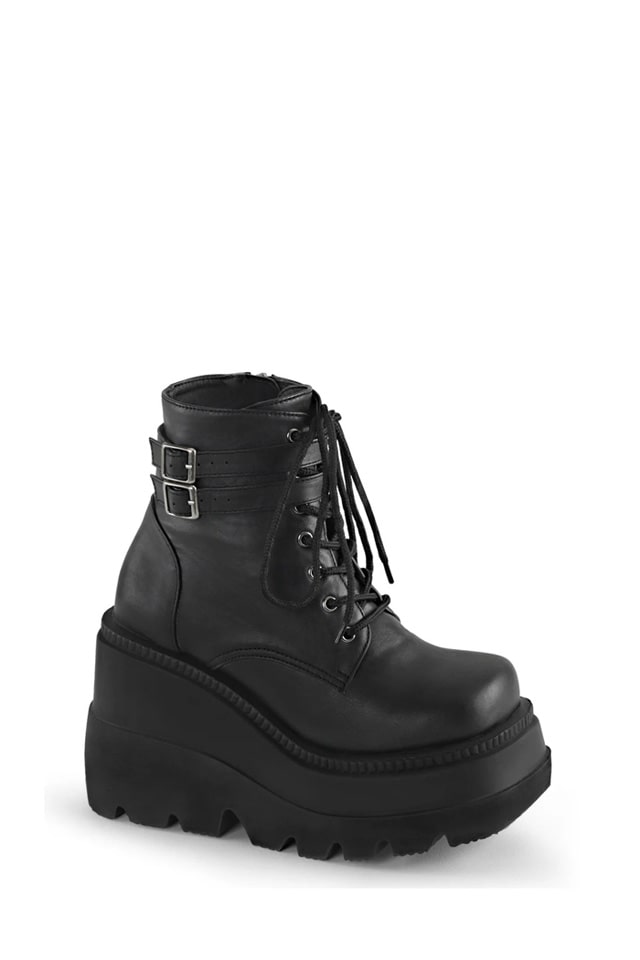 SHAKER PU Leather Black High Platform Boots, 13