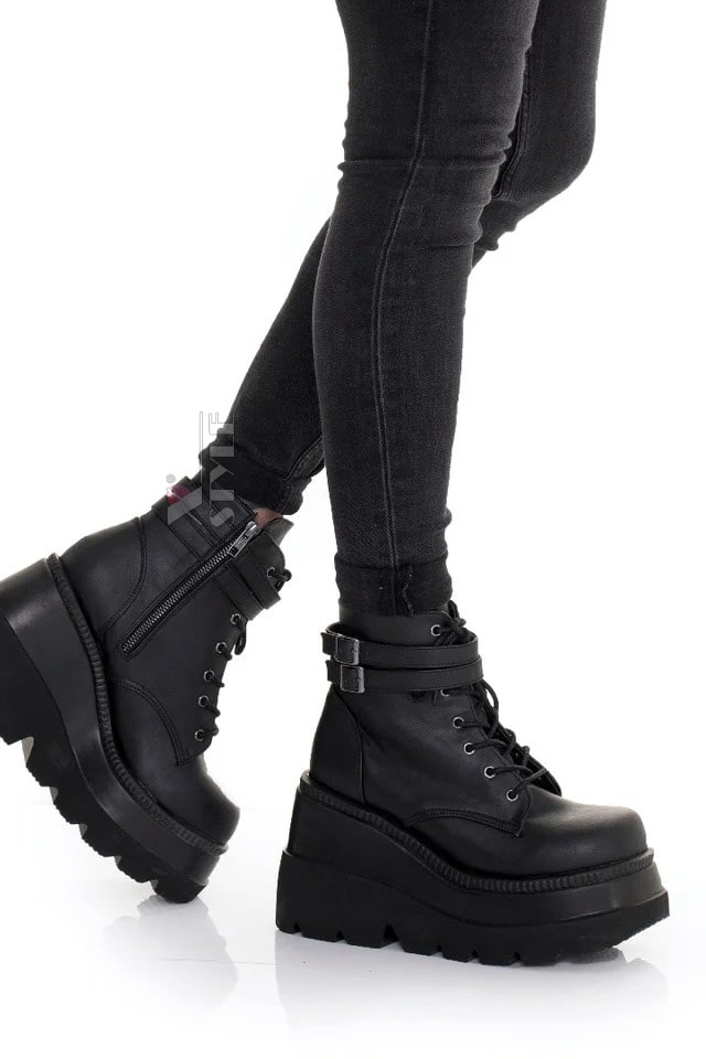 SHAKER PU Leather Black High Platform Boots, 15