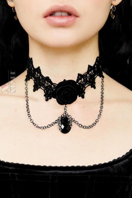 Lace Choker with Rose and Chains