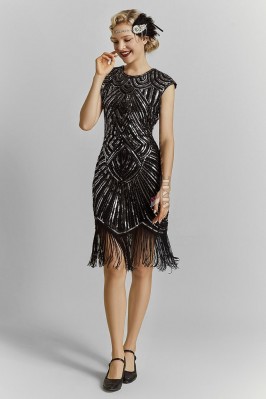 Elegant Black Flapper Dress with Sequins X5532